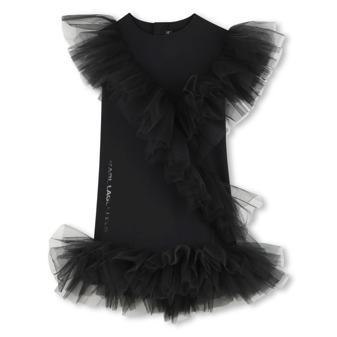 KARL LAGERFELD - Black Jersey & Tulle Ruffle Dress