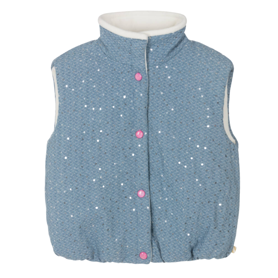 Billieblush - Blue Jacquard Denim Sequinned Gilet