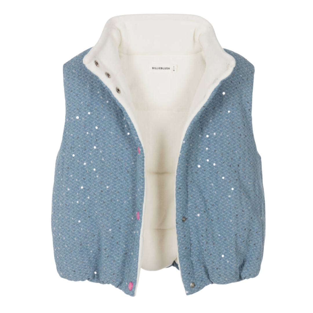 Billieblush - Blue Jacquard Denim Sequinned Gilet