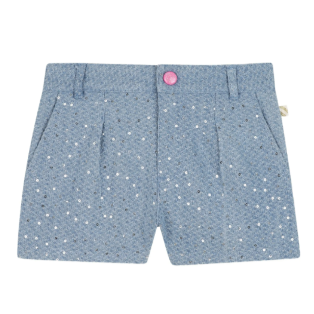 Billieblush - Blue Jacquard Pleated Denim Shorts