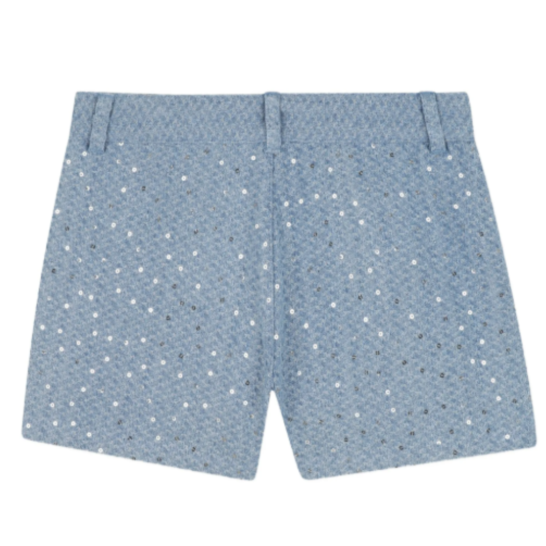 Billieblush - Blue Jacquard Pleated Denim Shorts