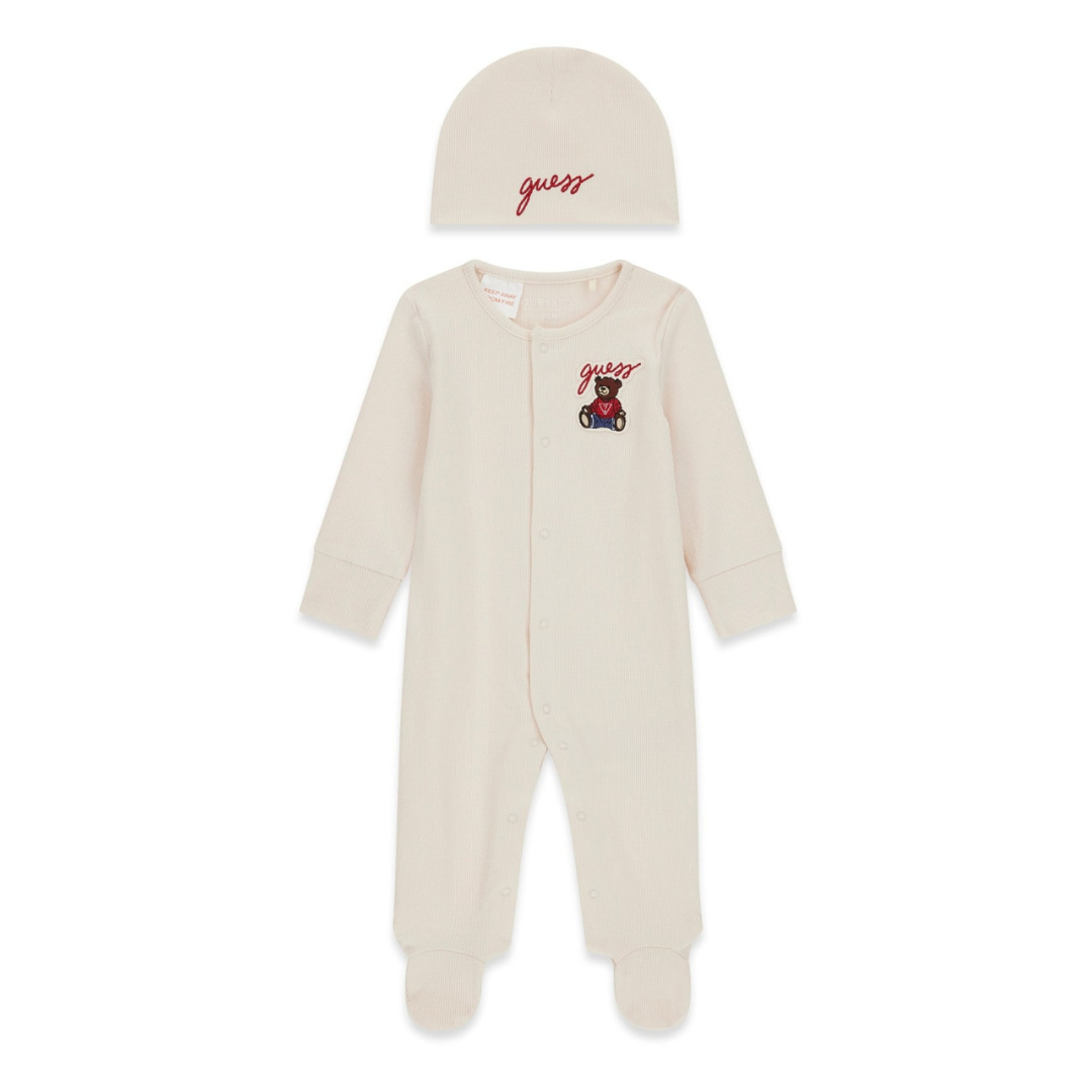 Guess - Beige Cotton Baby Grow with Hat