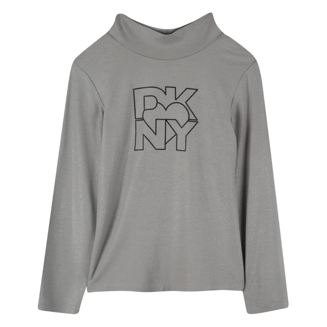 DKNY - Girls Glittery Grey Roll Neck Top