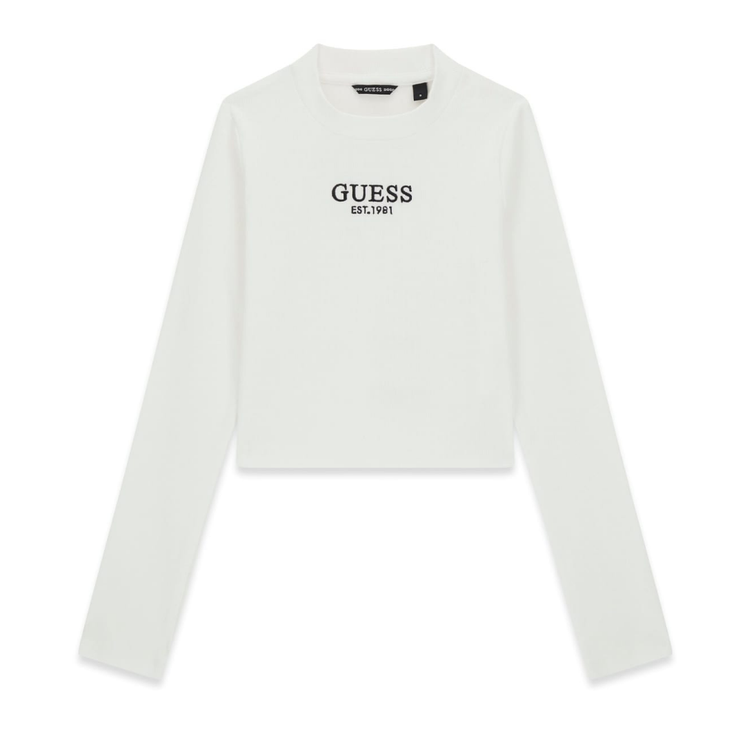 Guess - White Long-Sleeved Neck Crop Top