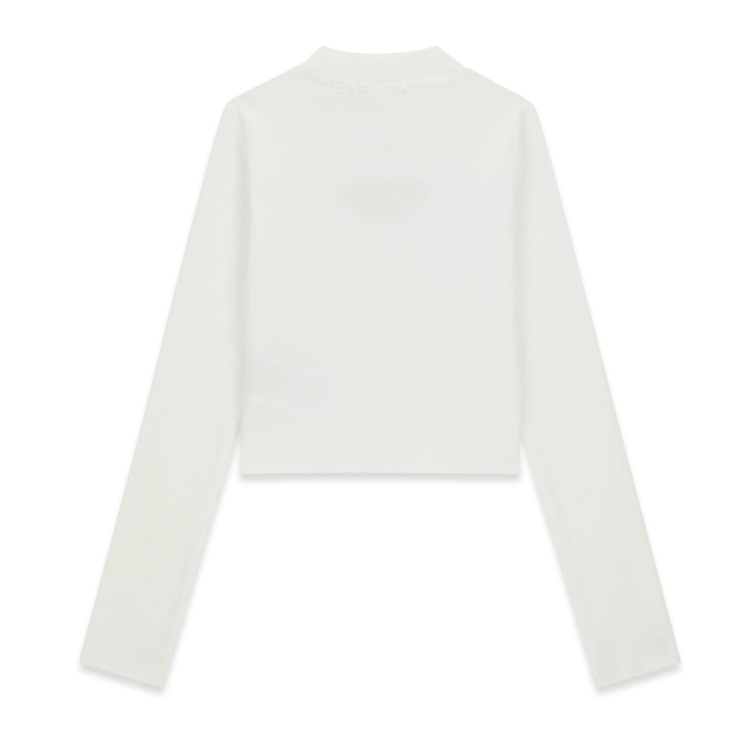 Guess - White Long-Sleeved Neck Crop Top