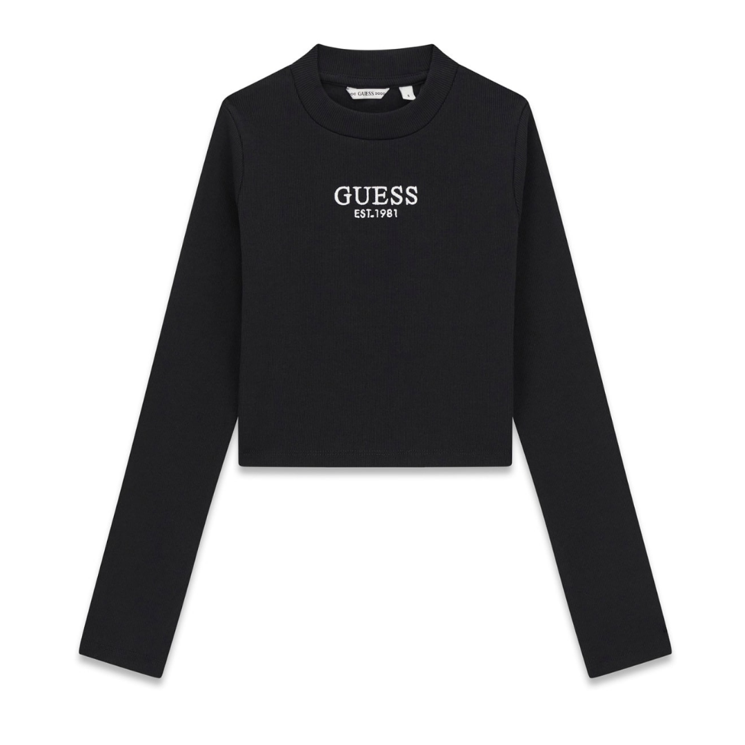 Guess - Black Long-Sleeved Neck Crop Top