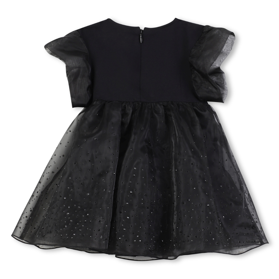 KARL LAGERFELD - Black Jersey & Organza Dress with Rhinestones