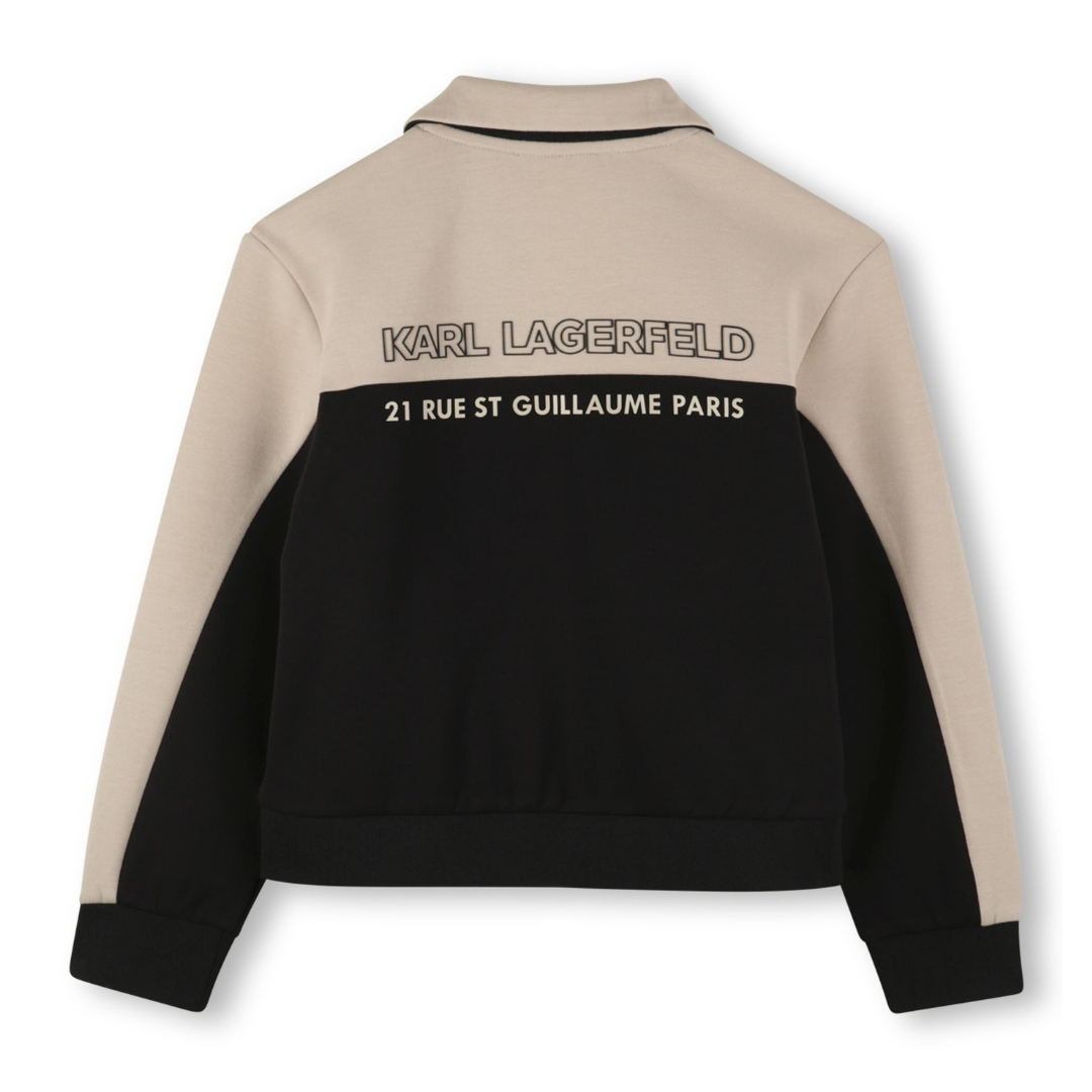 KARL LAGERFELD - Black & Beige Cotton Jersey Zip Up Jacket