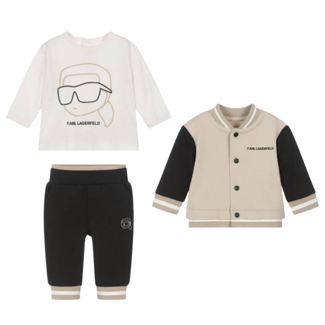 KARL LAGERFELD - Boys Beige & Black Cotton Tracksuit Set