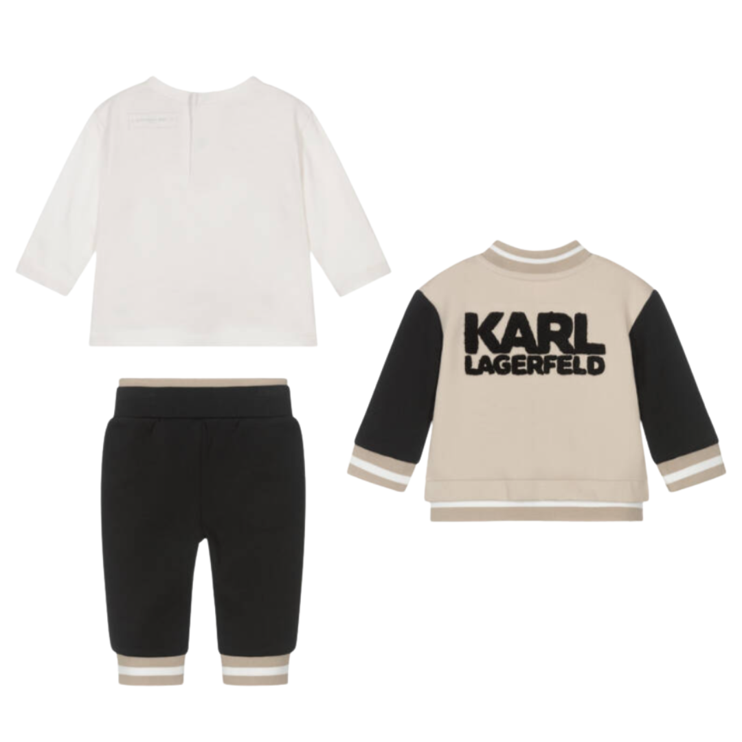 KARL LAGERFELD - Boys Beige & Black Cotton Tracksuit Set