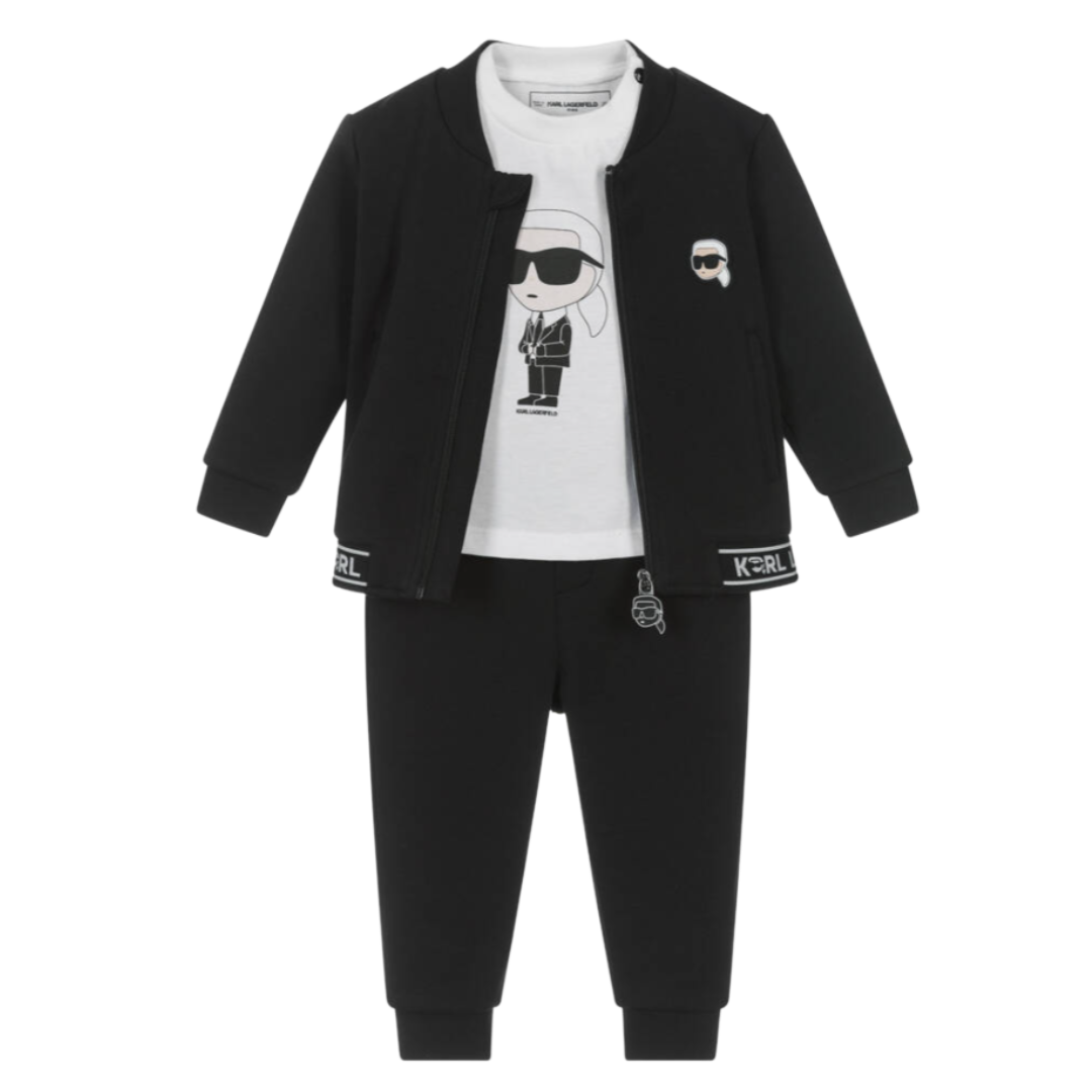 KARL LAGERFELD - Boys Black & White Cotton Tracksuit Set