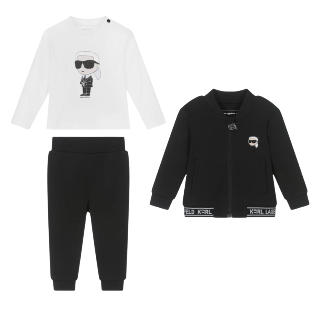 KARL LAGERFELD - Boys Black & White Cotton Tracksuit Set