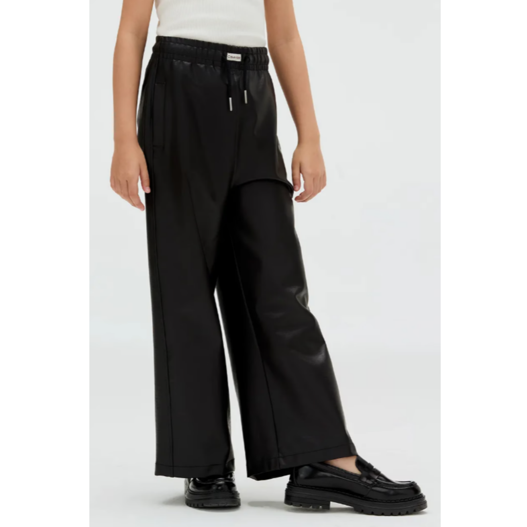 Calvin Klein - Black Leather Open Leg Trouser