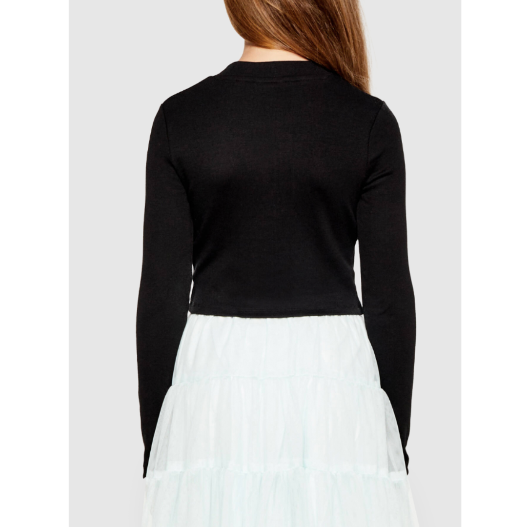 Guess - Black Long-Sleeved Neck Crop Top