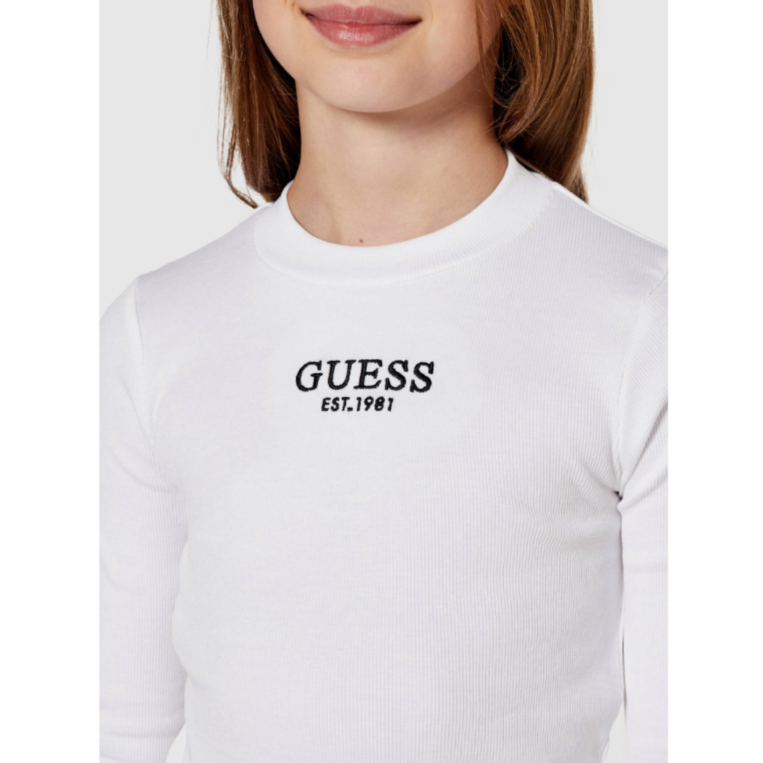 Guess - White Long-Sleeved Neck Crop Top