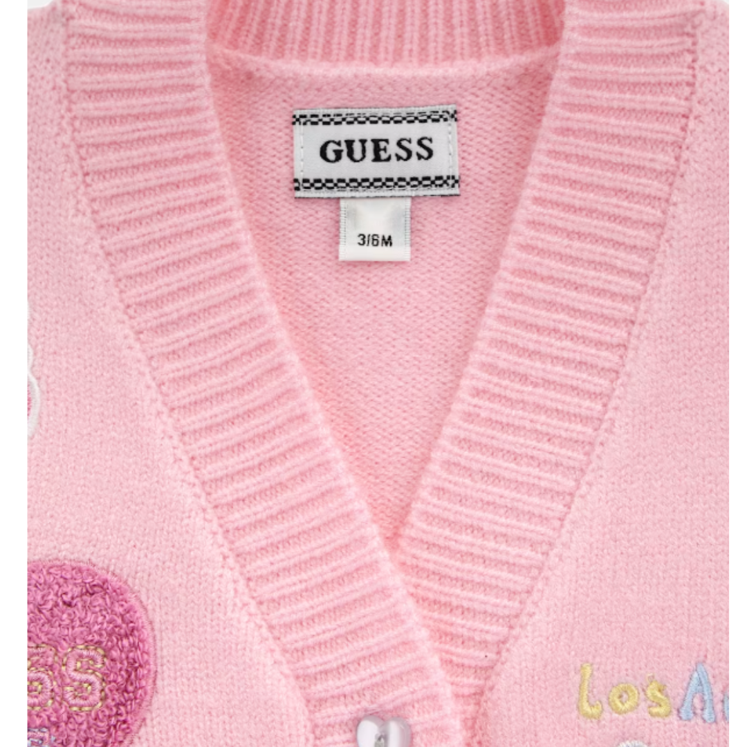 Guess - Girls Pink & White Knit Jacket