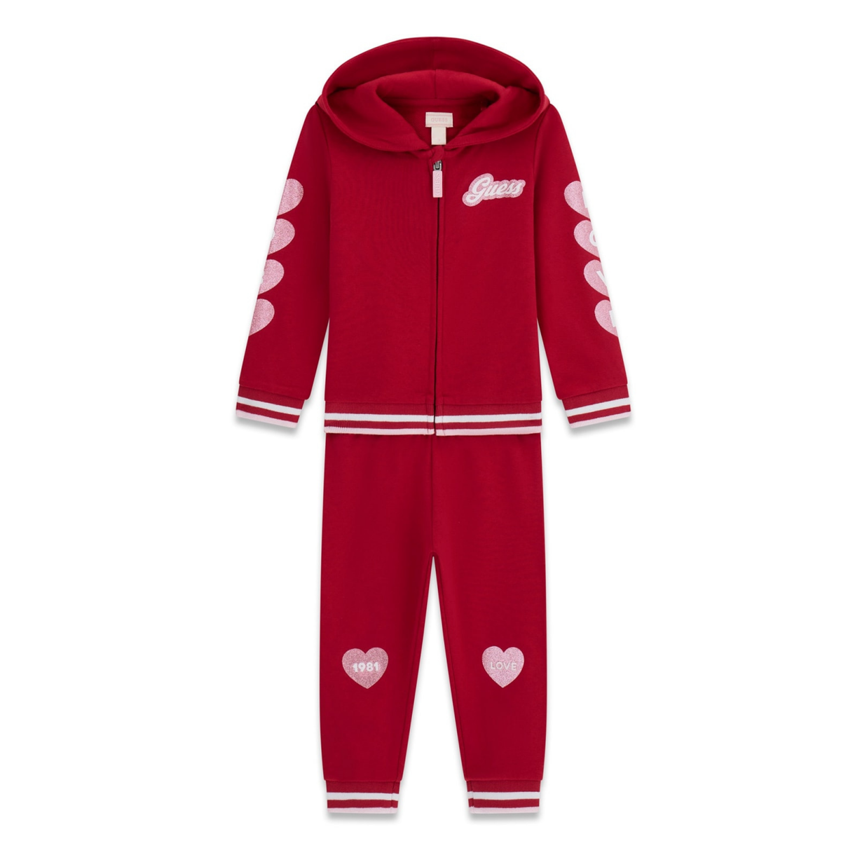 Guess - Dark Pink Hearts Cotton Tracksuit