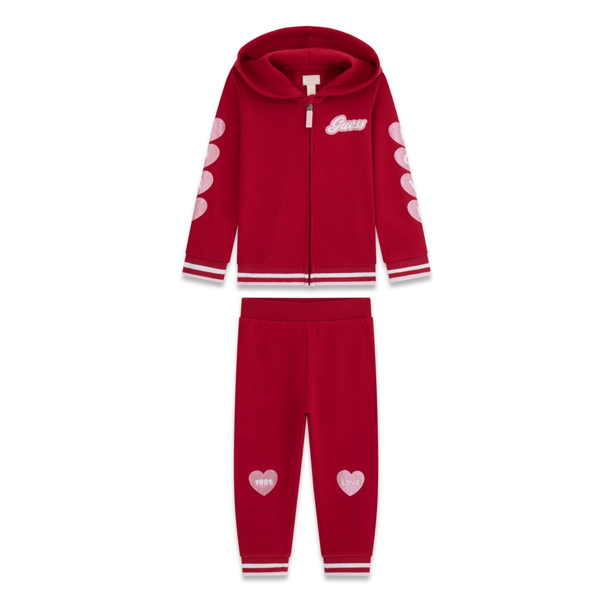 Guess - Dark Pink Hearts Cotton Tracksuit