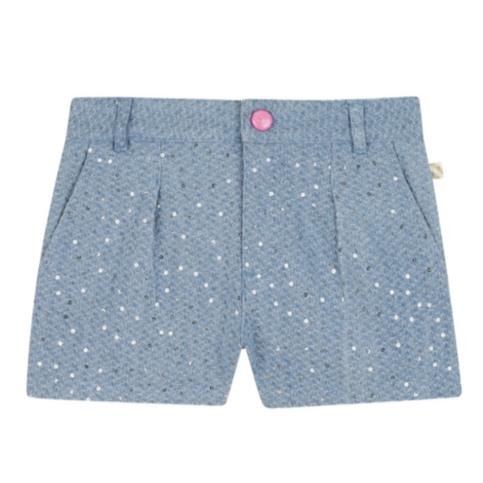 Billieblush - Blue Jacquard Pleated Denim Shorts