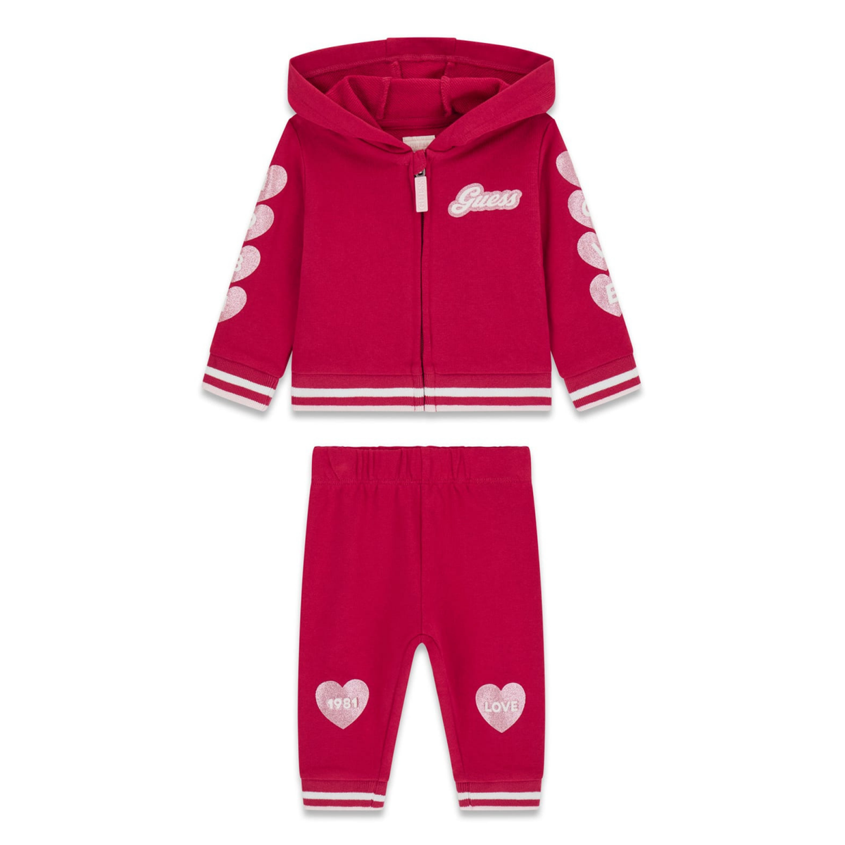 Guess - Dark Pink Hearts Cotton Tracksuit