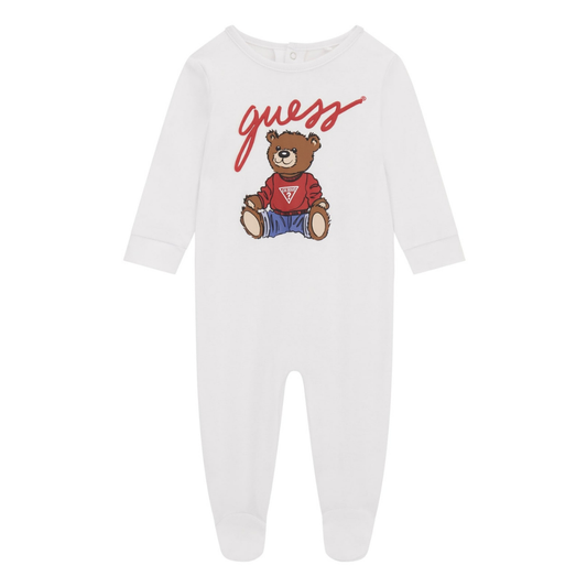 Guess - White Cotton Baby grow with Teddy Bear Mascot