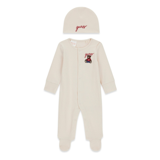 Guess - Beige Cotton Baby Grow with Hat