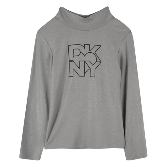 DKNY - Girls Glittery Grey Roll Neck Top