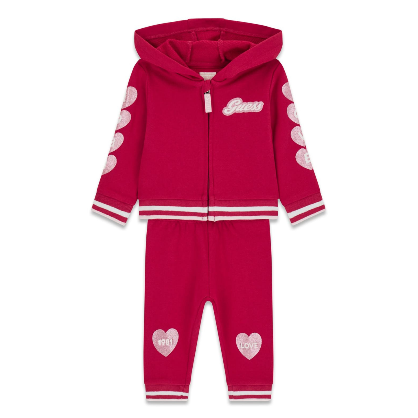 Guess - Dark Pink Hearts Cotton Tracksuit