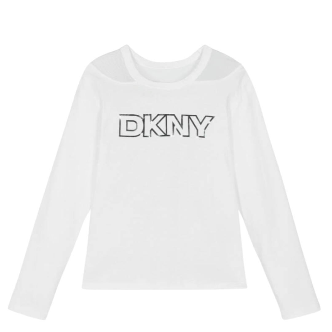 DKNY - Girls White Cotton Long-Sleeved Top