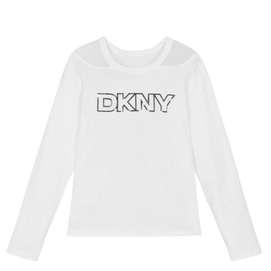 DKNY - Girls White Cotton Long-Sleeved Top