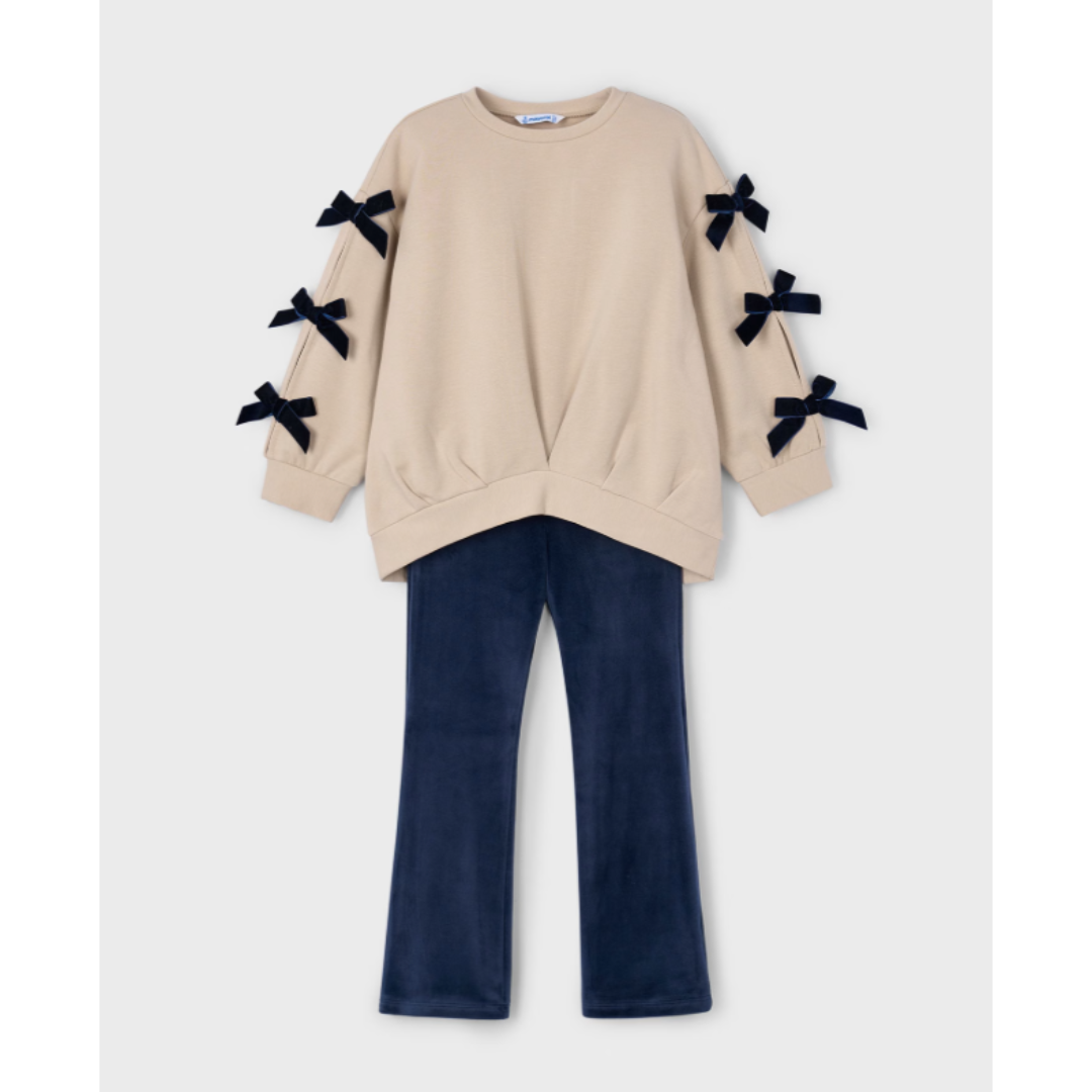 Mayoral - Beige & Velvet Blue Set