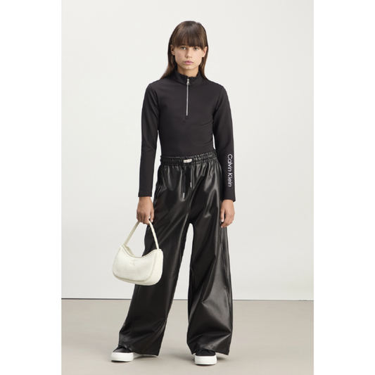 Calvin Klein - Black Leather Open Leg Trouser