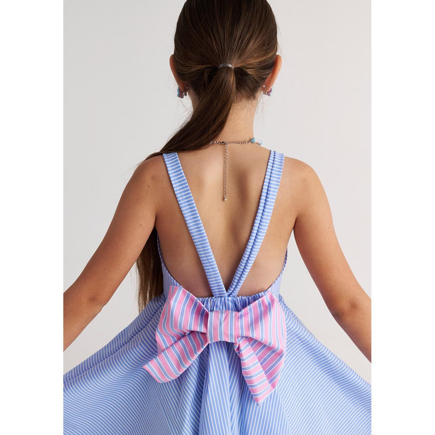 Two in a Castle - The Cool Shirt Striped Backless Bow Dress