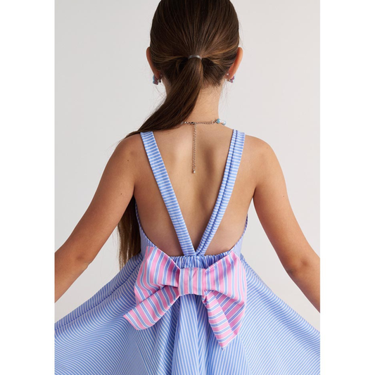 Two in a Castle - The Cool Shirt Striped Backless Bow Dress