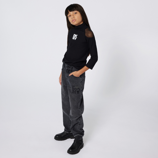 DKNY - Black Long-Sleeved Neck Tin Sweater