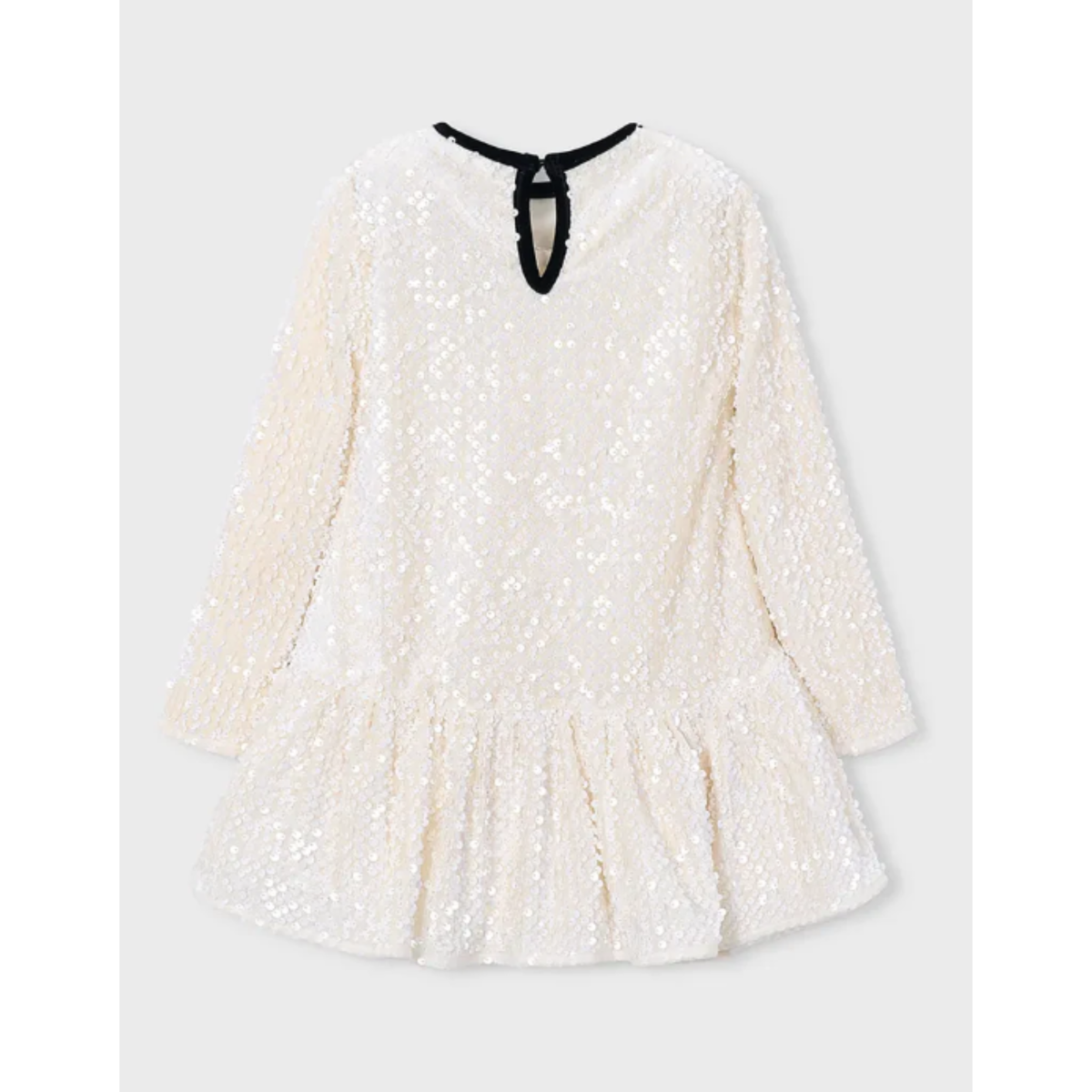 Mayoral - Shiny White Dress with Black Ribbon