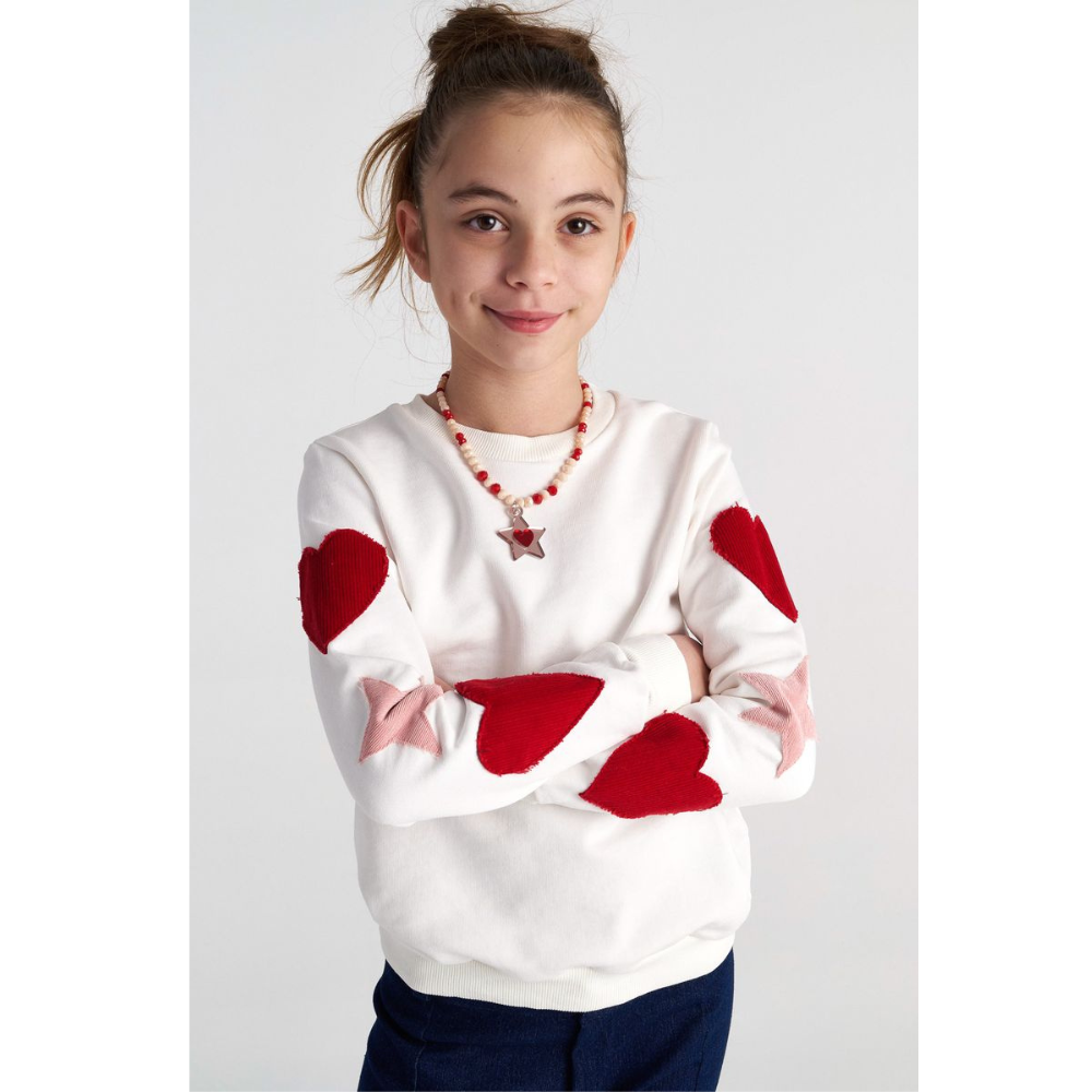Two in a Castle - Beige Hearts Sweatshirt