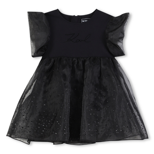 KARL LAGERFELD - Black Jersey & Organza Dress with Rhinestones