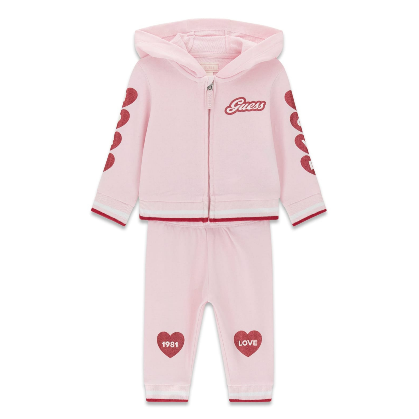 Guess - Pink Hearts Cotton Tracksuit