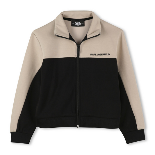 KARL LAGERFELD - Black & Beige Cotton Jersey Zip Up Jacket