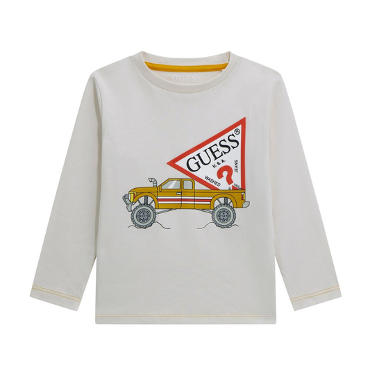 Guess - White Boys Car Logo Top