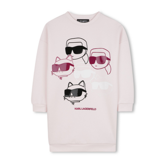 KARL LAGERFELD - Multi Cats Cotton Girls Dress