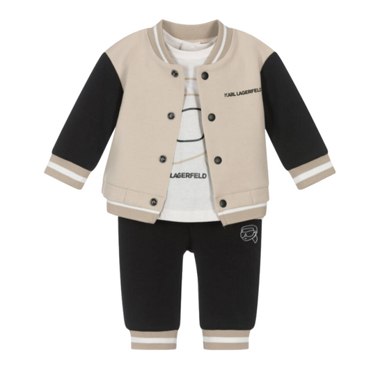 KARL LAGERFELD - Boys Beige & Black Cotton Tracksuit Set