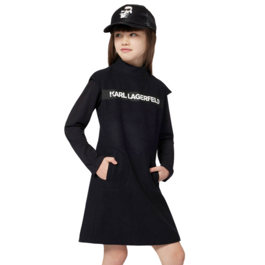 KARL LAGERFELD - Black Wool Capped-Sleeve Dress