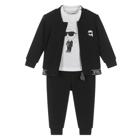 KARL LAGERFELD - Boys Black & White Cotton Tracksuit Set