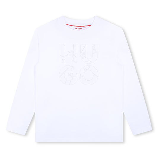 HUGO BOSS - White Simple Long Sleeve Logo Top