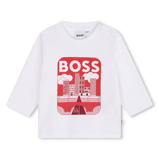 BOSS - Red & White Logo Long Sleeve Top