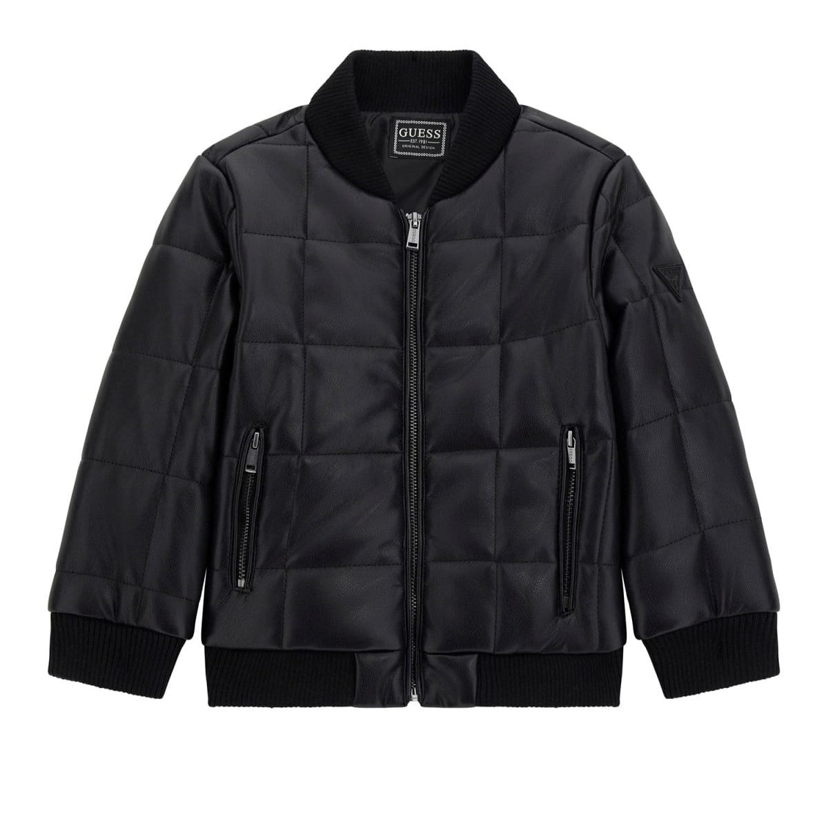 Guess - Boys Black Leather Coat