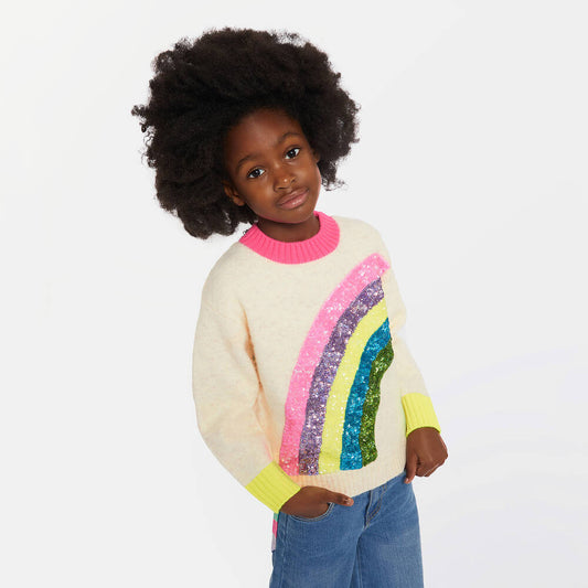 Billieblush - Girls Beige Sequinned Rainbow Jumper no