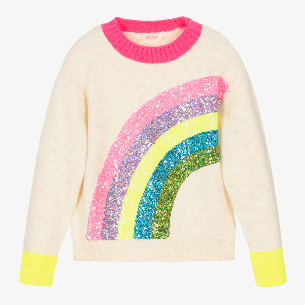 Billieblush - Girls Beige Sequinned Rainbow Jumper no